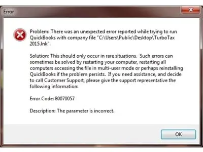 Error Code 80070057 in QuickBooks