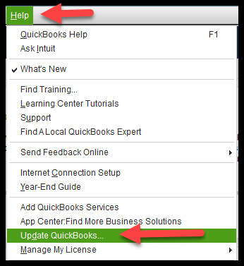 QuickBooks option from the Help menu