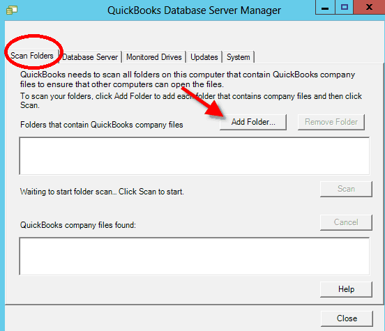 Scan QuickBooks Database Server Manager 
