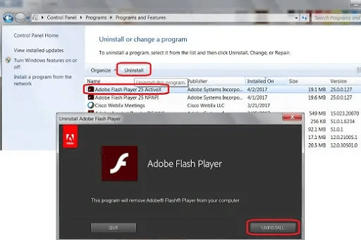 Updated Version of Adobe Flash Player Installed 