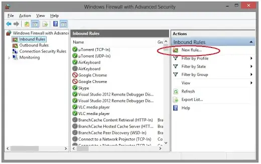 Windows firewall with advanced security