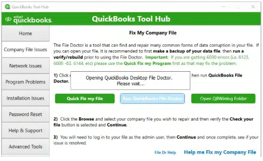 run QuickBooks file doctor